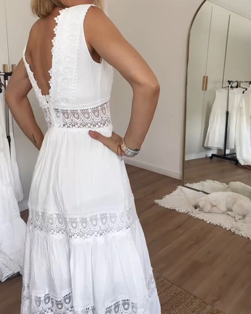 WW | Ärmelloses Spitzen-Midi-Kleid für Damen