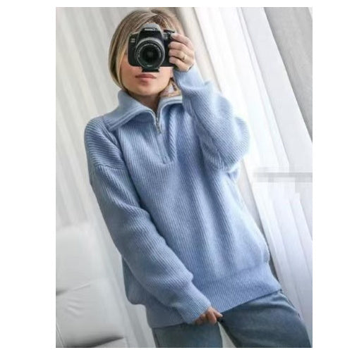 WW | All-Match Open Collar Wool Sweater