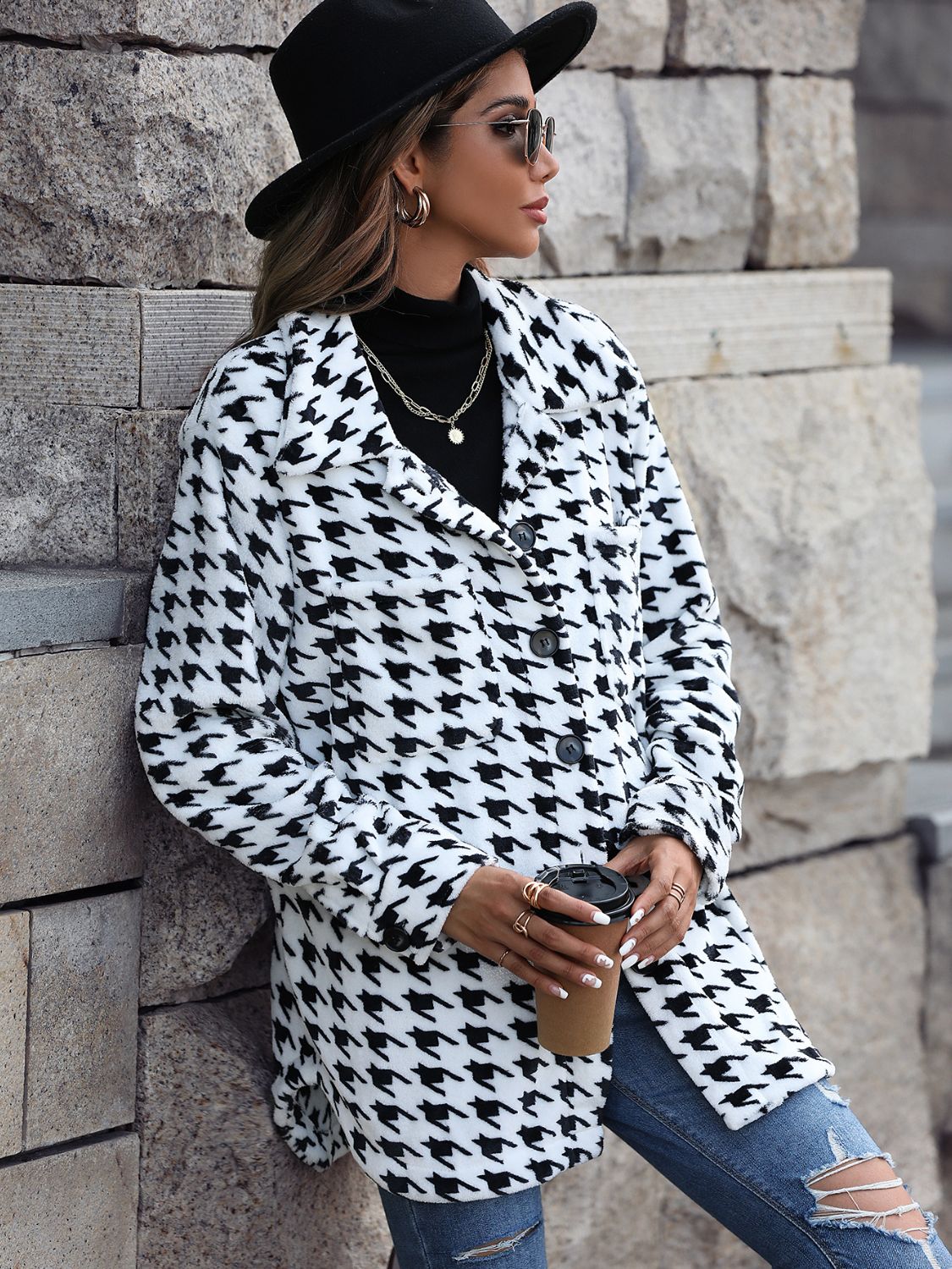 WW | Longline Coat - Classic Pattern - Soft Polyester Blend - Elegant Outerwear