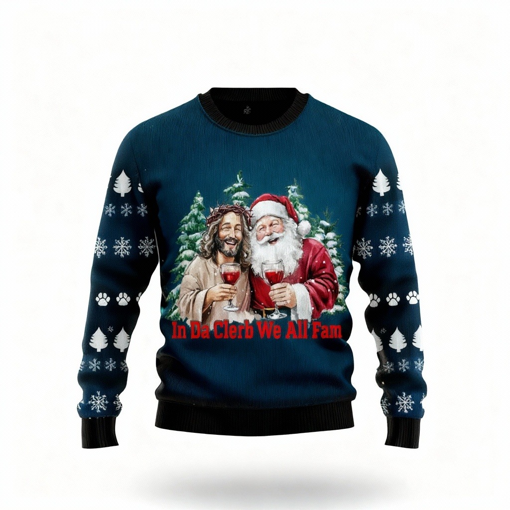 WW | Jesus & Santa Claus Print - Vintage Christmas Icon Ugly Sweater