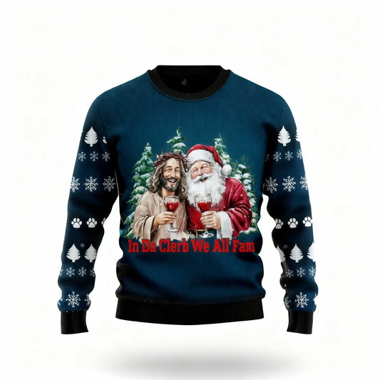 WW | Jesus & Santa Claus Print - Vintage Christmas Icon Ugly Sweater