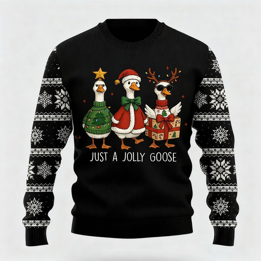 WW | Playful Geese Print - Black Holiday Icon Pullover