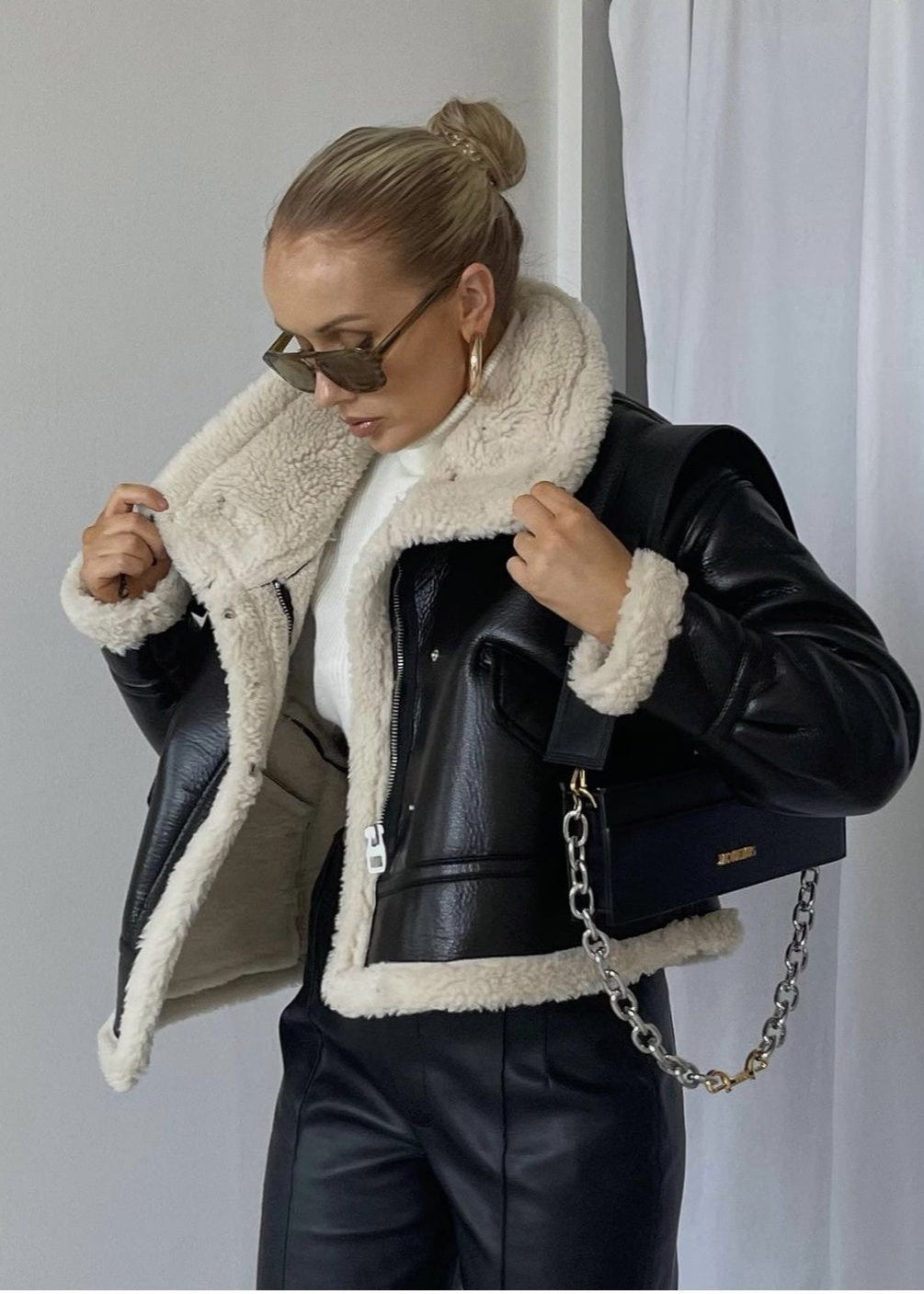 WW | Leder Shearling-gefütterte Jacke - Edgy Stil trifft auf gemütlichen Komfort