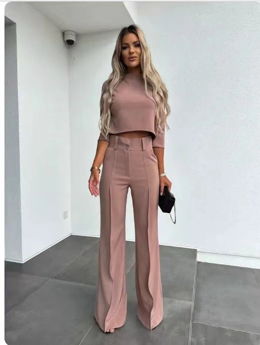 "WW Women's Clothing Set with Three-Quarter Sleeves for Fashionable Casualness"
