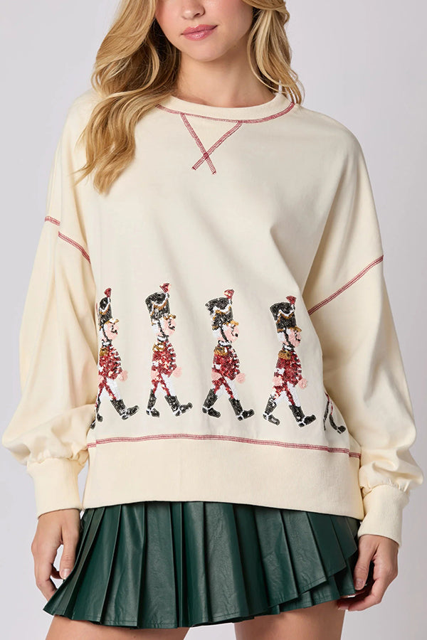 WW | Christmas Soldier Sequin Long Sleeve Casual Sweatshirt