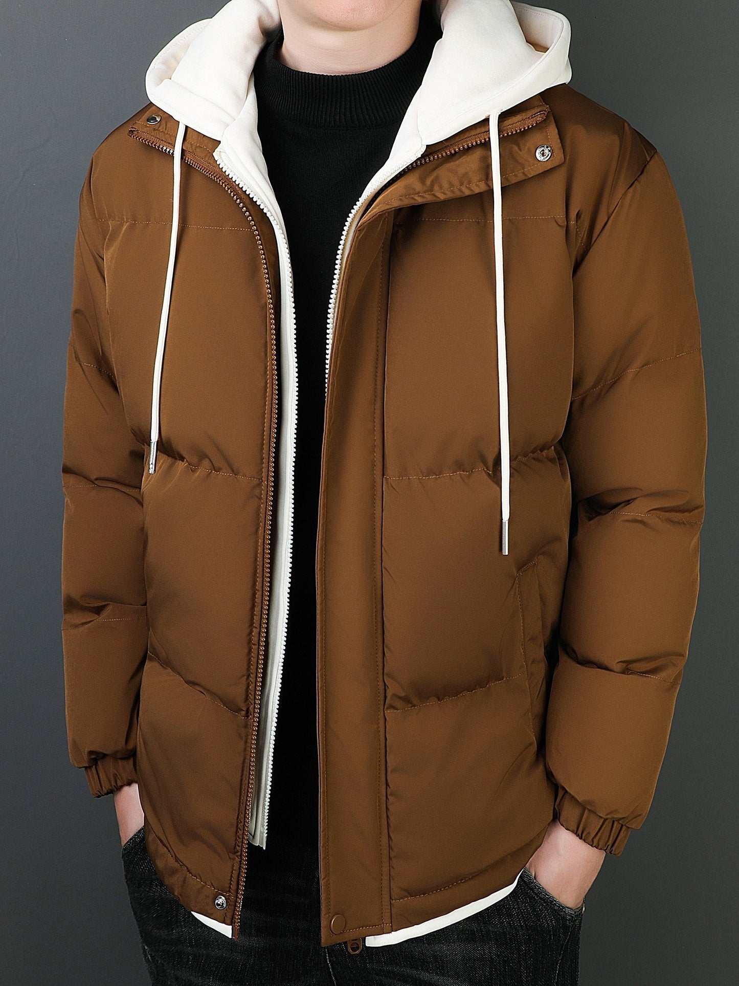WW |  Baumwoll Kapuzen Gefälschte Doppel Gepolsterte Winterjacke Für Herren - Perfekt für Alltagskleidung