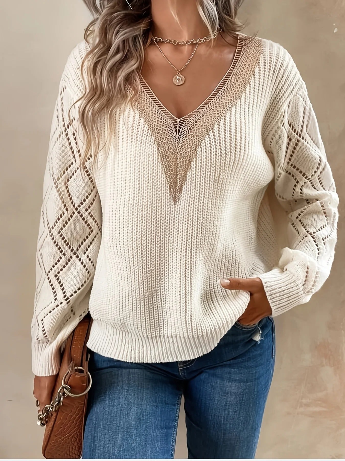 WW | Stylish V-Neck Knit Sweater