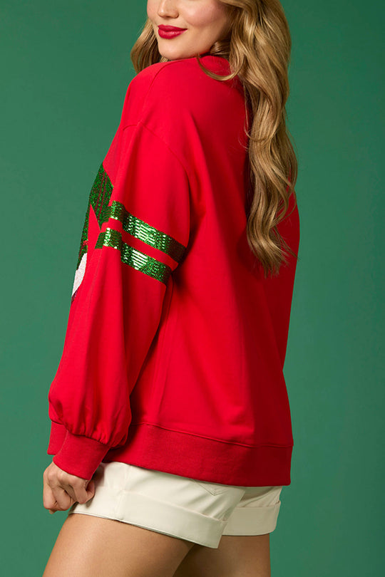 WW | Christmas Sequin Round Neck Casual Sweatshirt