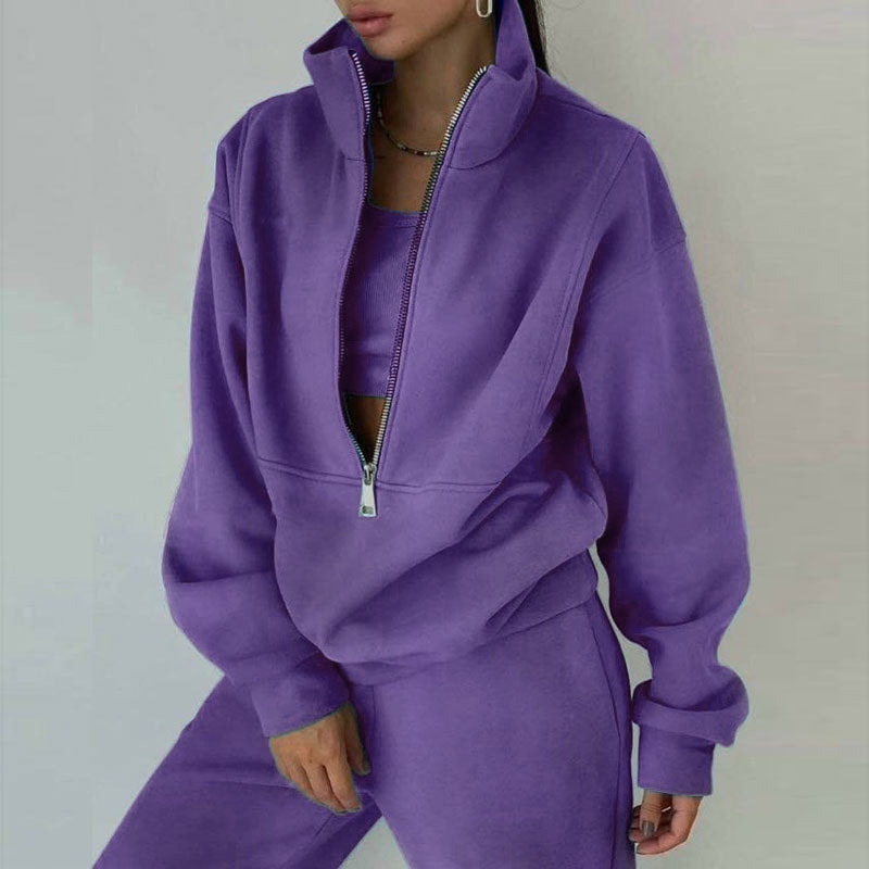 WW | Women's 2-Piece Zip Neck Set for Sporty Elegance