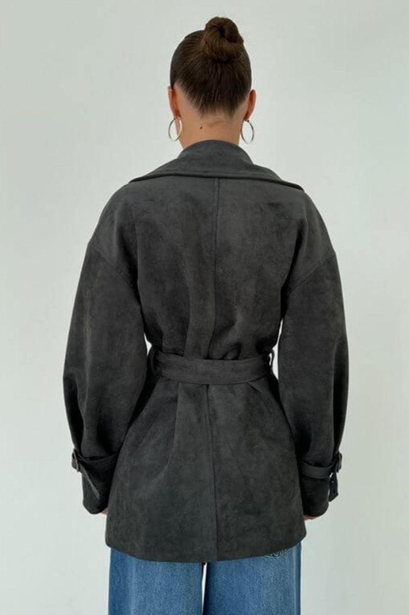 WW | Suede Lapel Waistband Jacket Coat