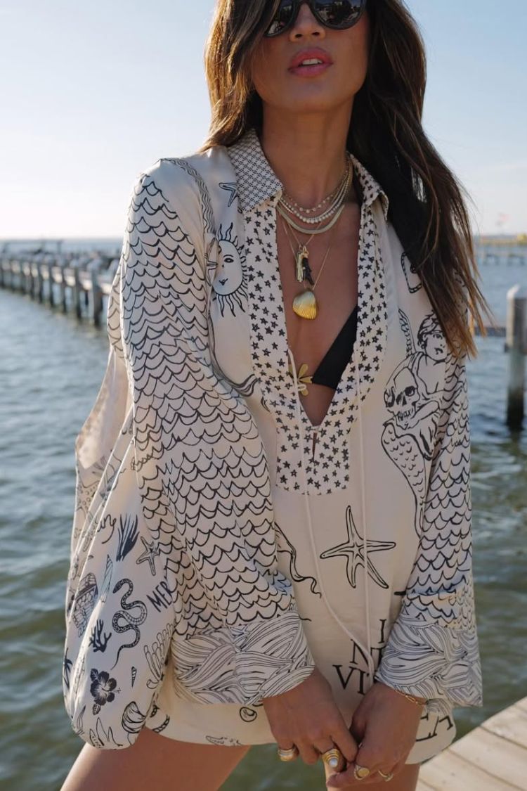 Maritime Print Shirt and Shorts Set – Relaxed and Creative Style