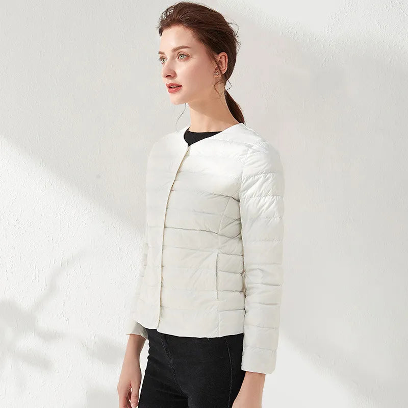 WW | Lightweight, collarless, and form-fitting quilted jacket for women