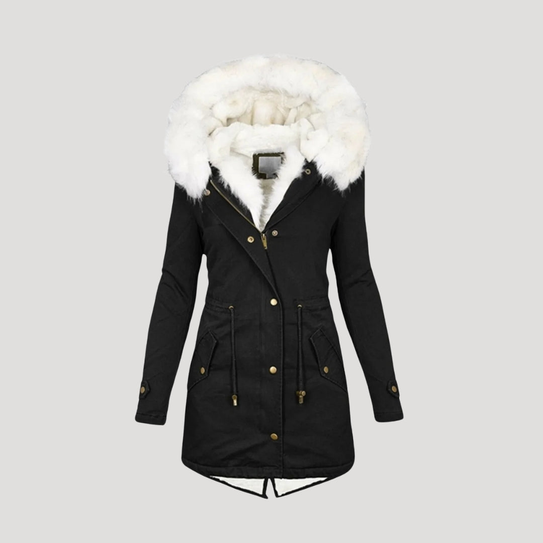 WW | Damen lange Parka Jacke mit Kunstpelz Kapuze Winterjacke
