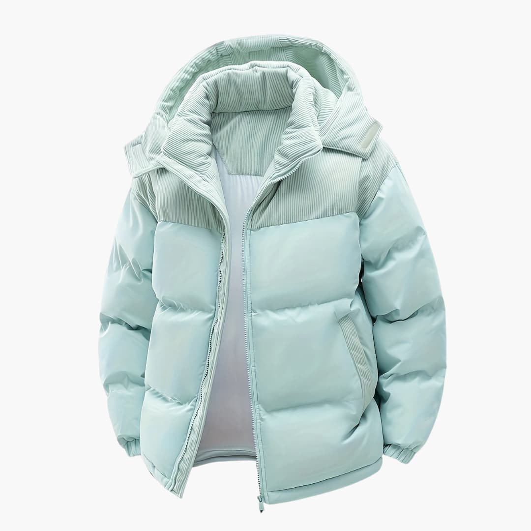 WW | Casual Hooded Jacket with Puffer Panels and Color Block Design