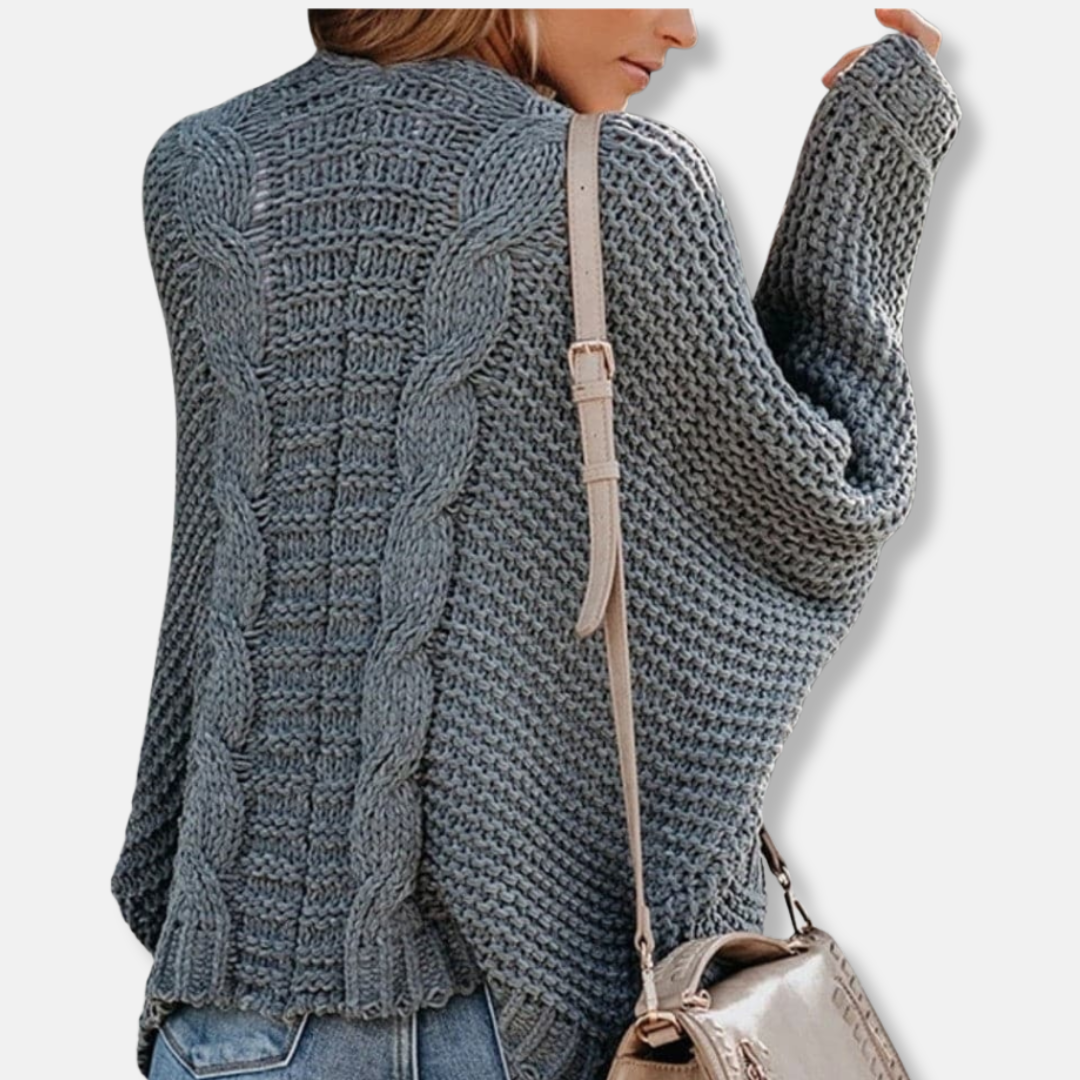 WW | Woll Übergroßer Cardigan - Gerippter Offener Fronttaschen Cardigan