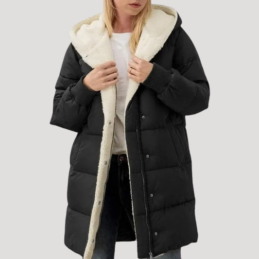 WW | Damen langer Puffermantel – mit Kunstfell gefütterte Winterjacke