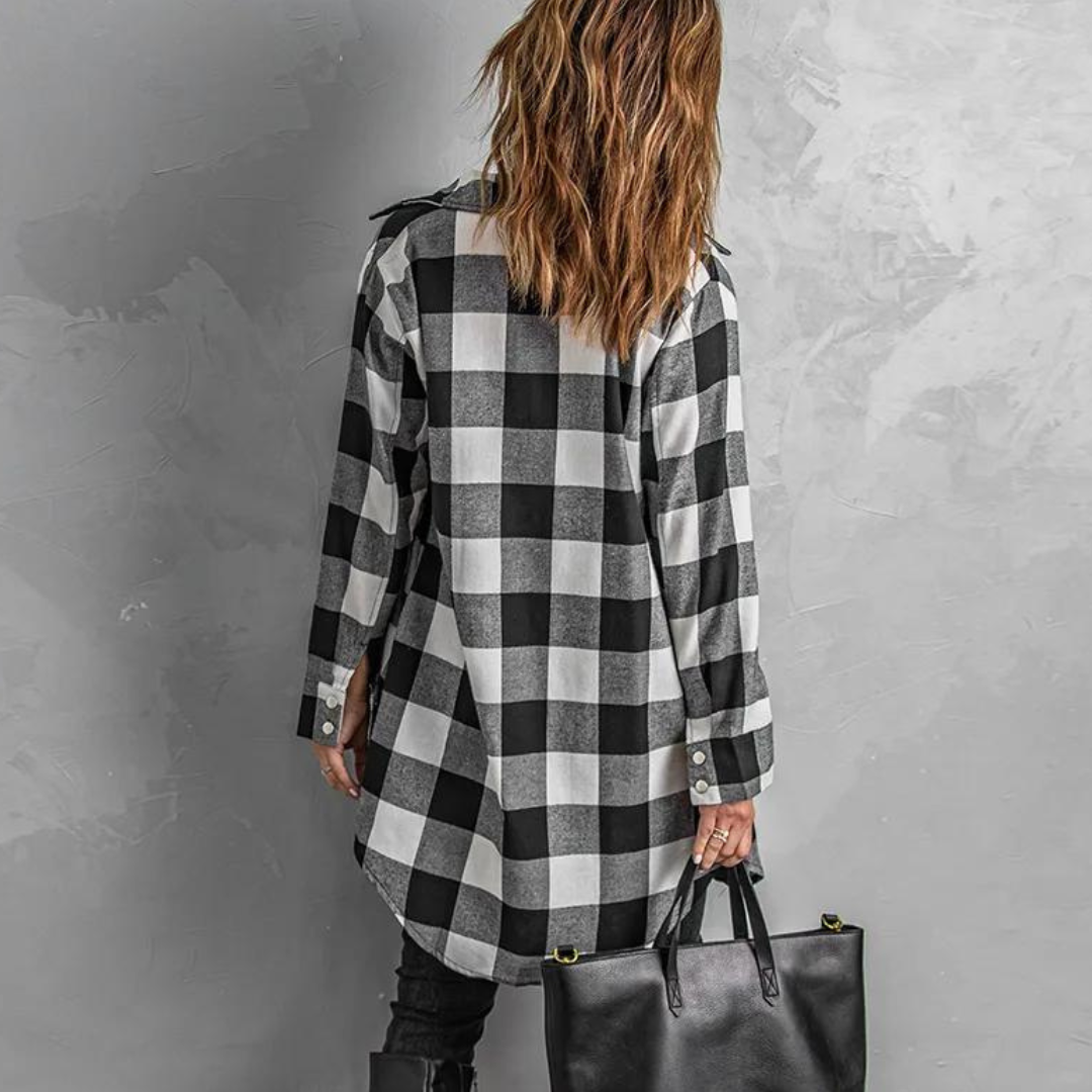WW | Shirtjacke Karierter Flanell Übergroß Passform Lange Ärmel Knopfverschluss