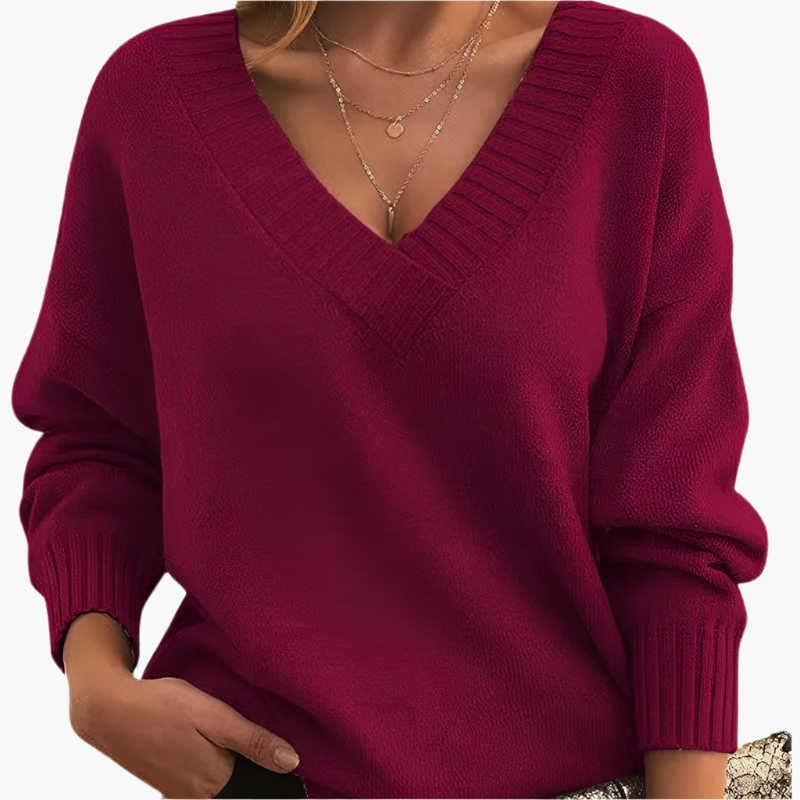 WW | V-Ausschnitt Pullover - Eleganter Strickpullover im Oversize-Stil für Alltag & Büro