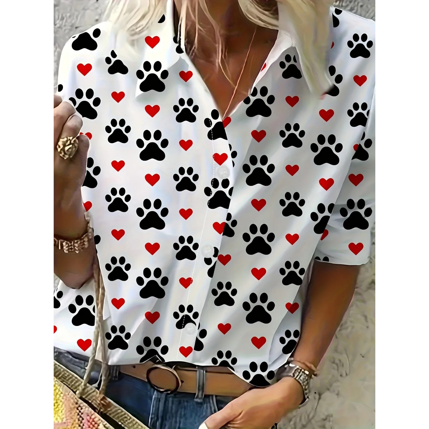 WW | White Elegant Women's Blouse with Floral Pattern and Collar