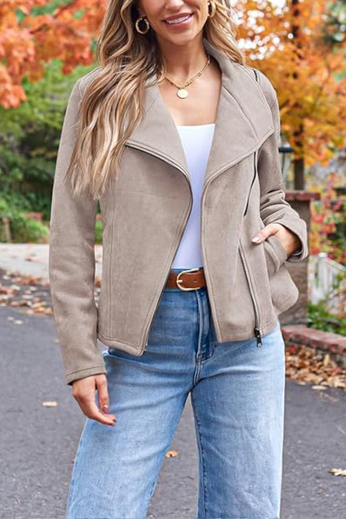 WW | With zipper, with pockets, faux-suede motorcycle jacket (in 7 colors)