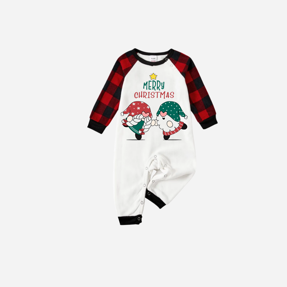 WW | Red and Black Plaid Christmas Pyjama Set with Gnome and Merry Christmas Text Print