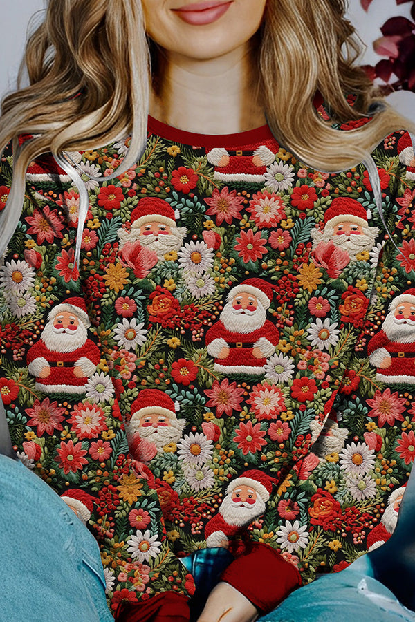WW | Bedruckter Weihnachtskontrastfarbe Langarm-Pullover Sweatshirt