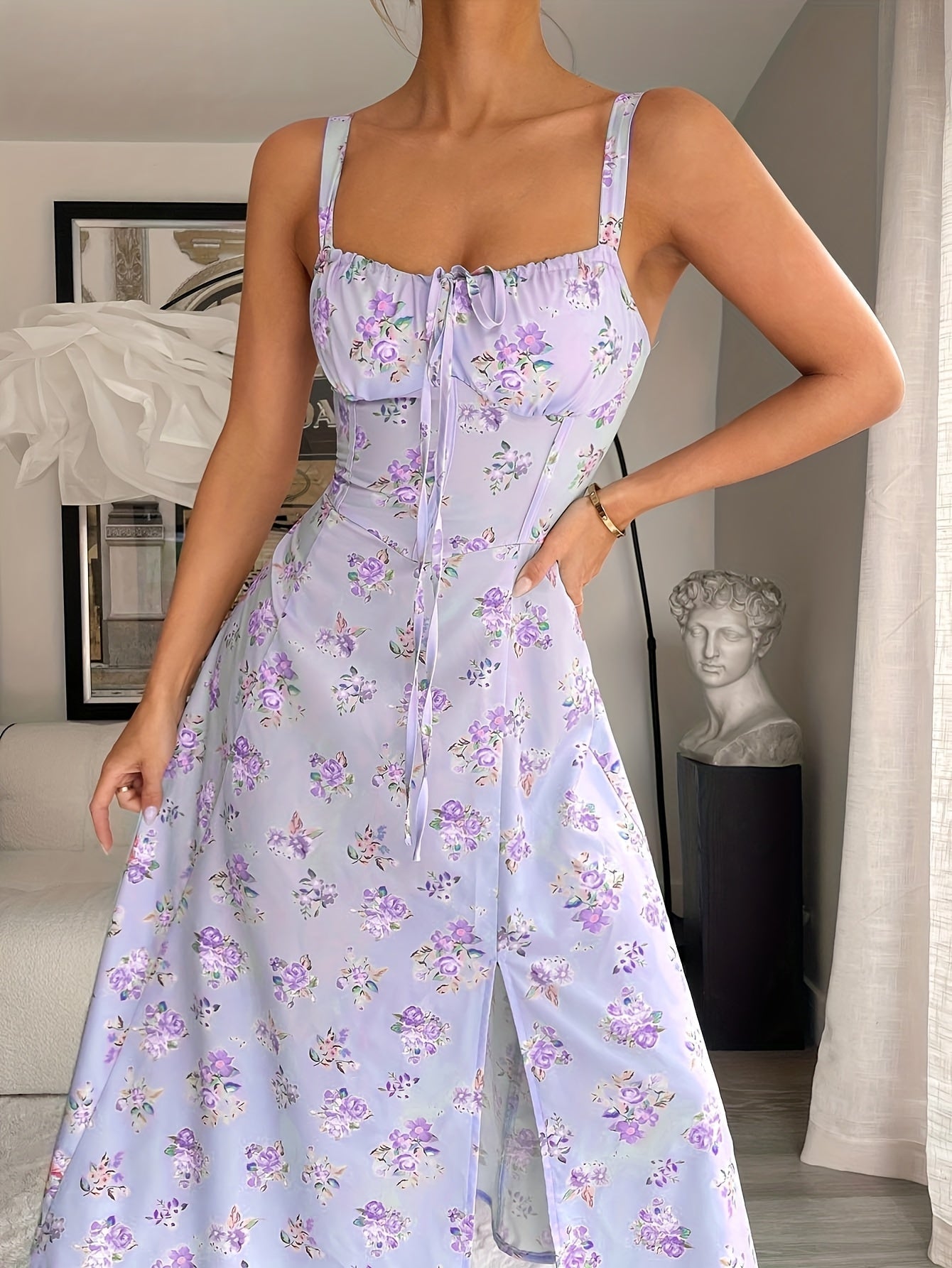Luna Bloom Open-Back Midi Dress