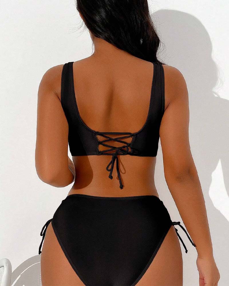 WW bikini-badeanzug mit kordelzug und schnürung hinten