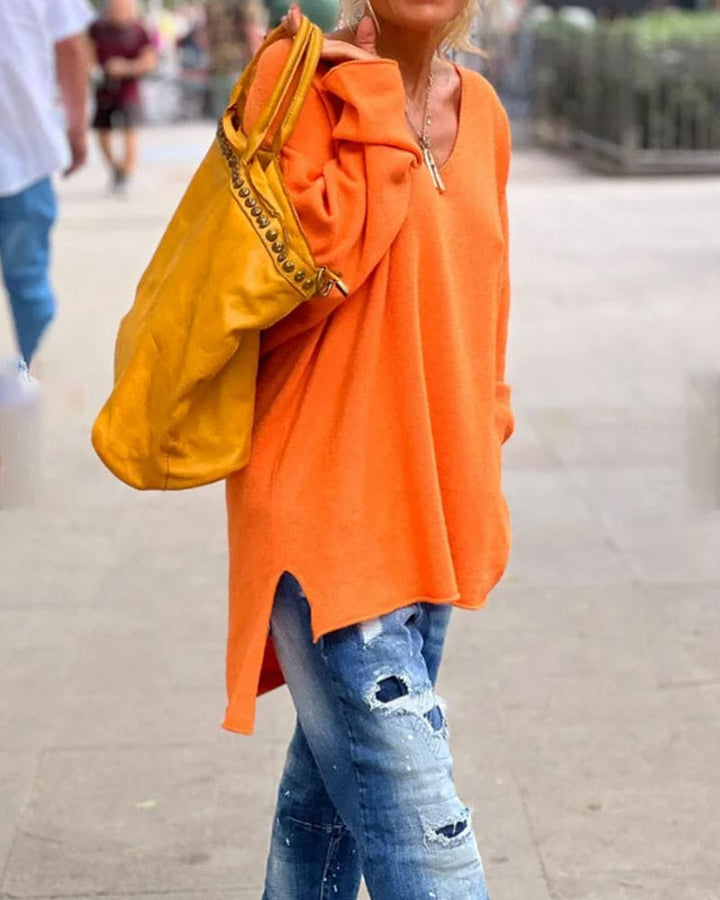 WW | Oversized Orange V Neck Sweater