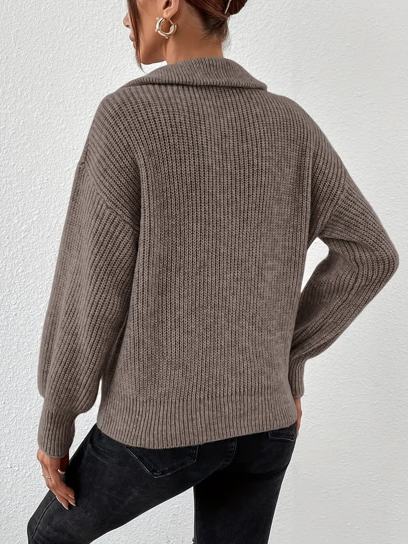 WW | Pullover aus gestricktem, gewelltem Material mit Halb-Zip für Frauen