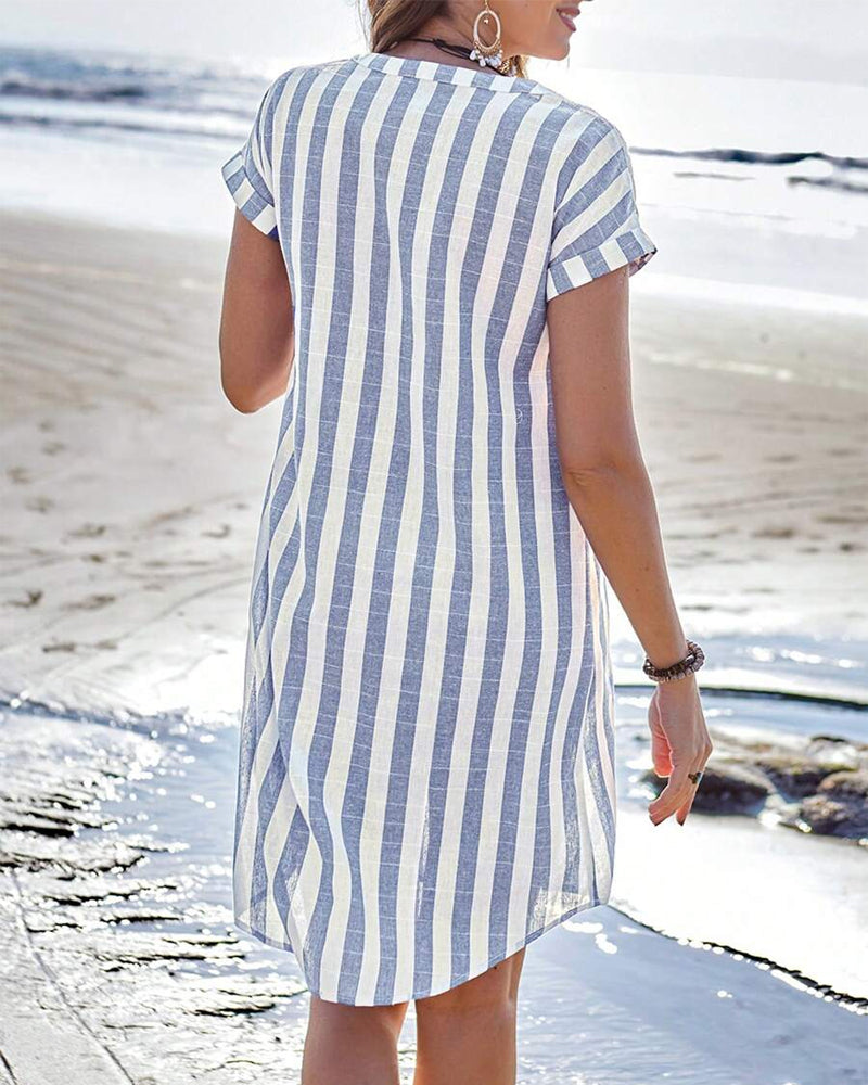 VanDeZaar® | Martine – Elegant Striped Shirt Dress
