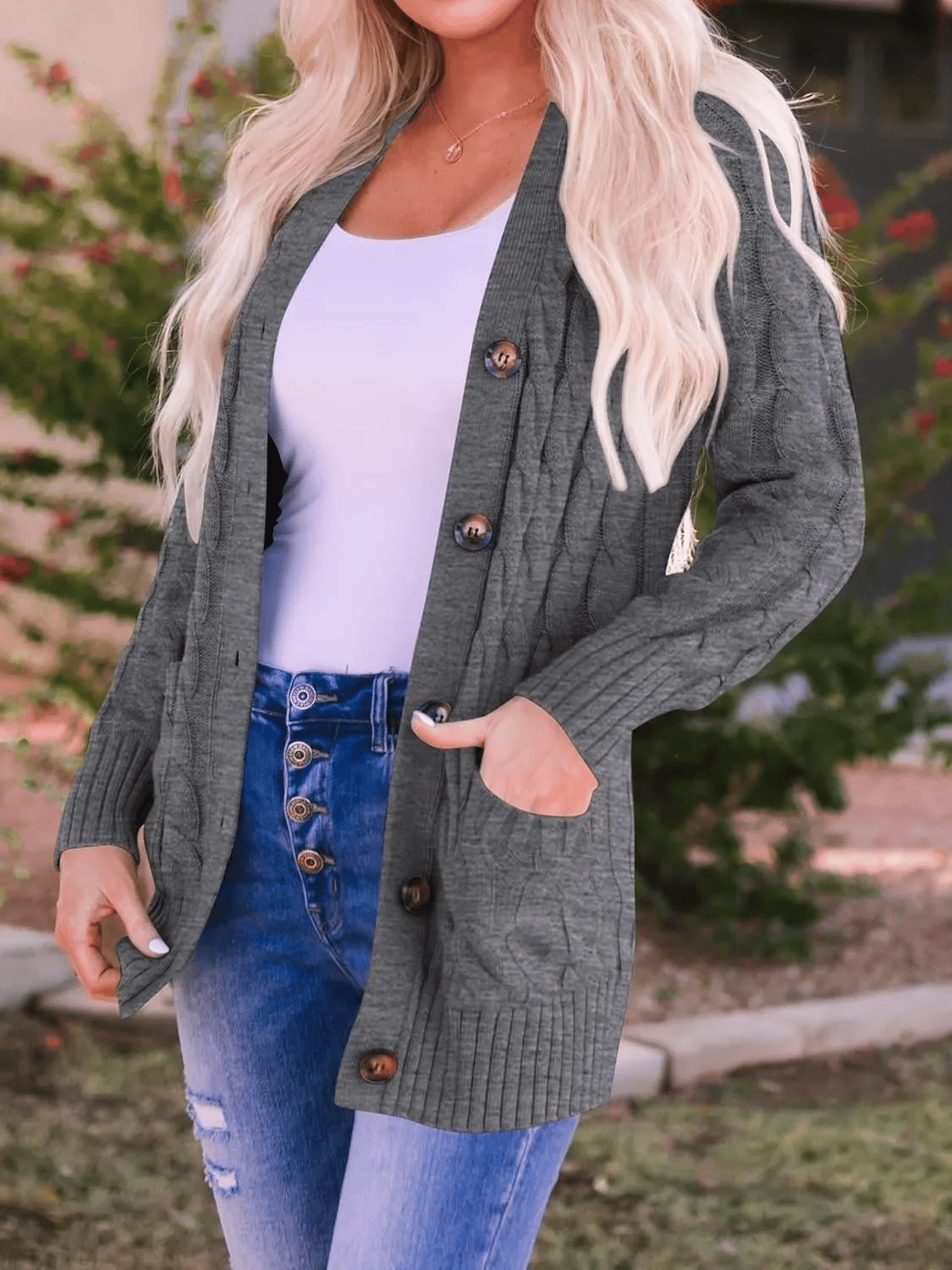 WW | Open-Front Cable-Knit Cardigan