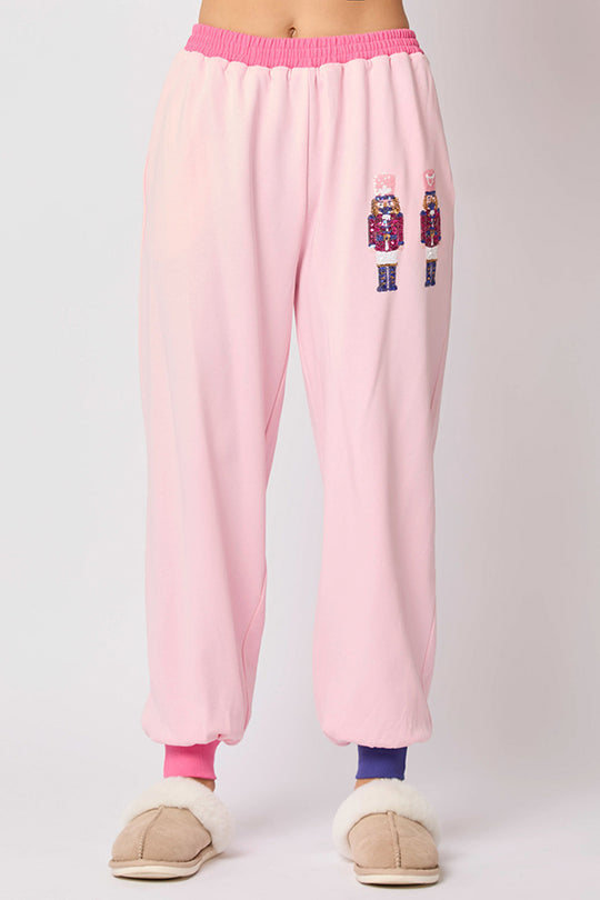 WW | Weihnachtsmann Pailletten Freizeit Sweatshirt und elastische Taillen lockere Taschenhose Set