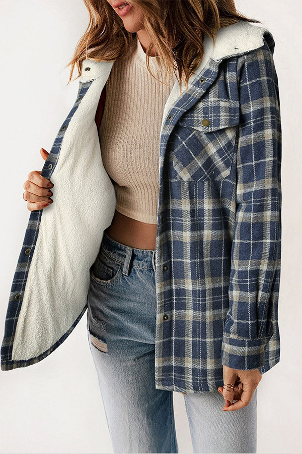 WW | Knopf Sherpa gefütterte Kapuzen-Flanelljacke