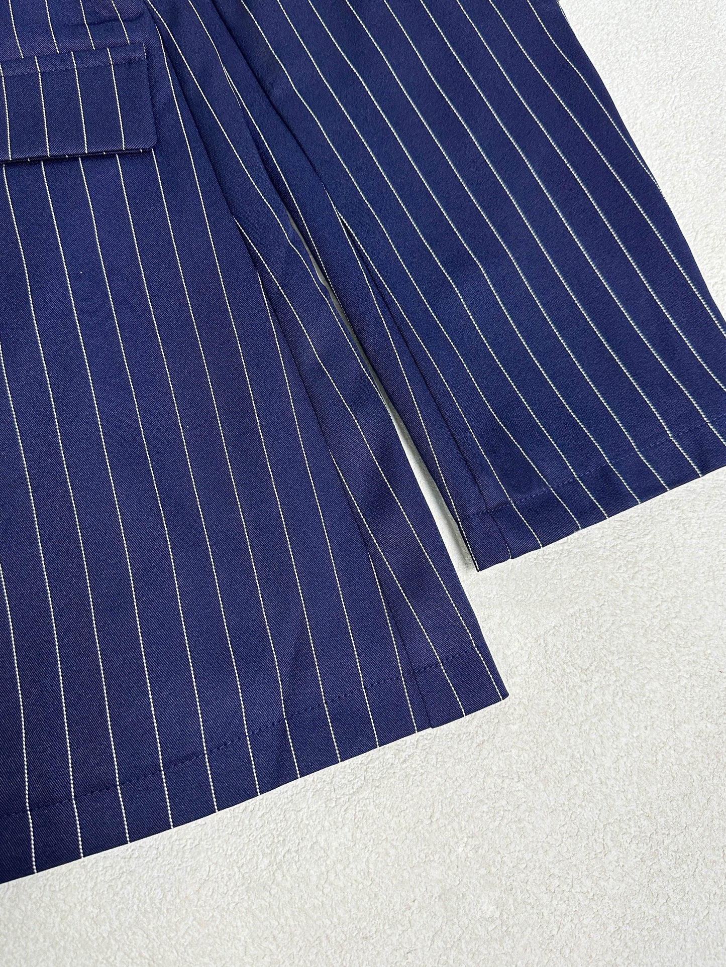 WW | Striped Button-Front Long Sleeve Blazer & High-Waisted Straight Leg Pants Outfit Set for Women - For Formal Occasions