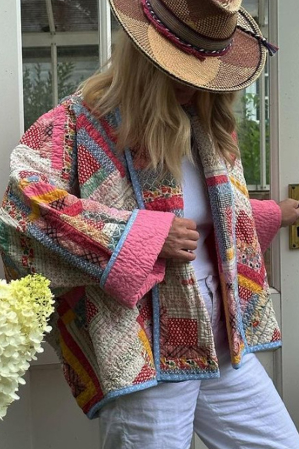 WW | Cardigan gesteppt Colorblock Karo Baumwolljacke
