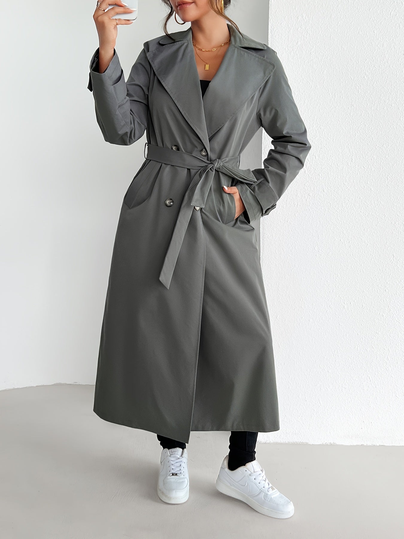WW | einfarbiger Trenchcoat mit Gürtel für Damen - Perfekt für legere Tage