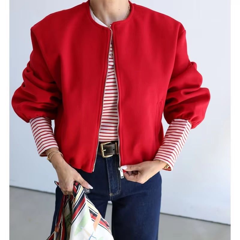 WW | Zipper soft short women's bomber jacket