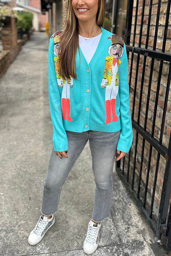WW | Weihnachtsnussknacker Pailletten Freizeit Strickjacke