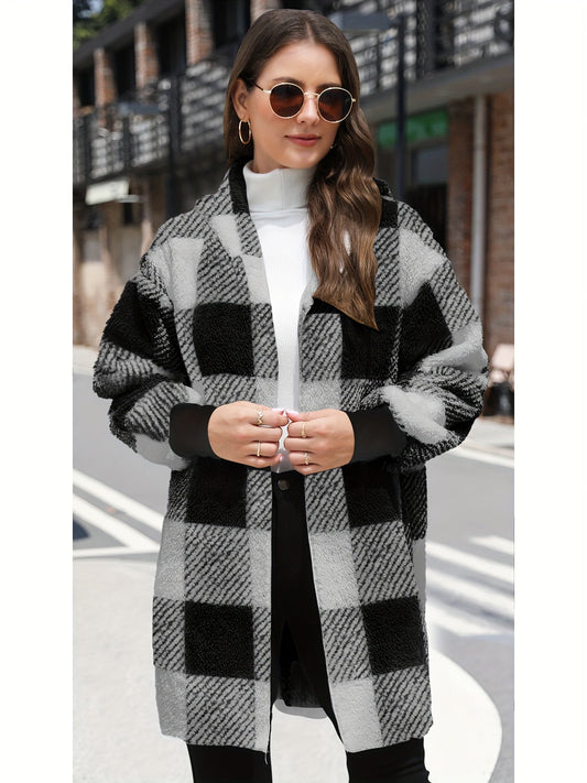 WW | hooded karierten Fleece-Strickwaren-Cardigan für Damen - Perfekt für den Alltag