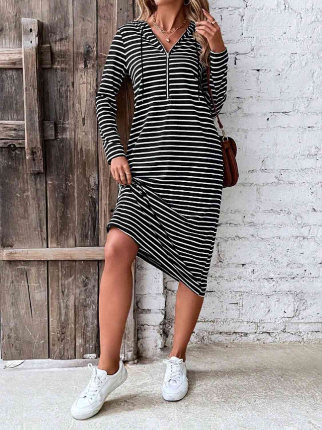 WW | Striped Zip-Front Hoodie Dress
