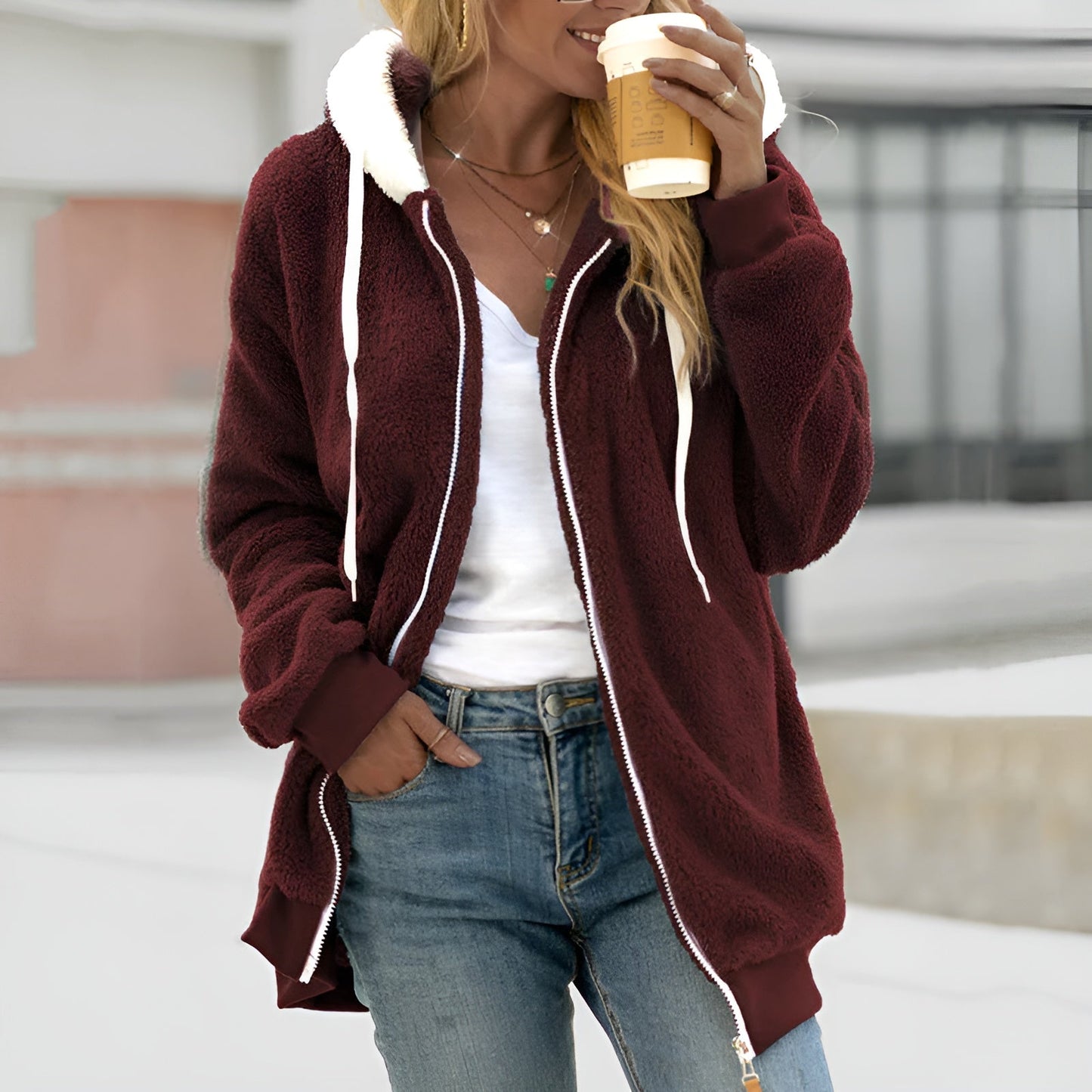 WW | Women's Oversized Sherpa Zip-Up Hoodie