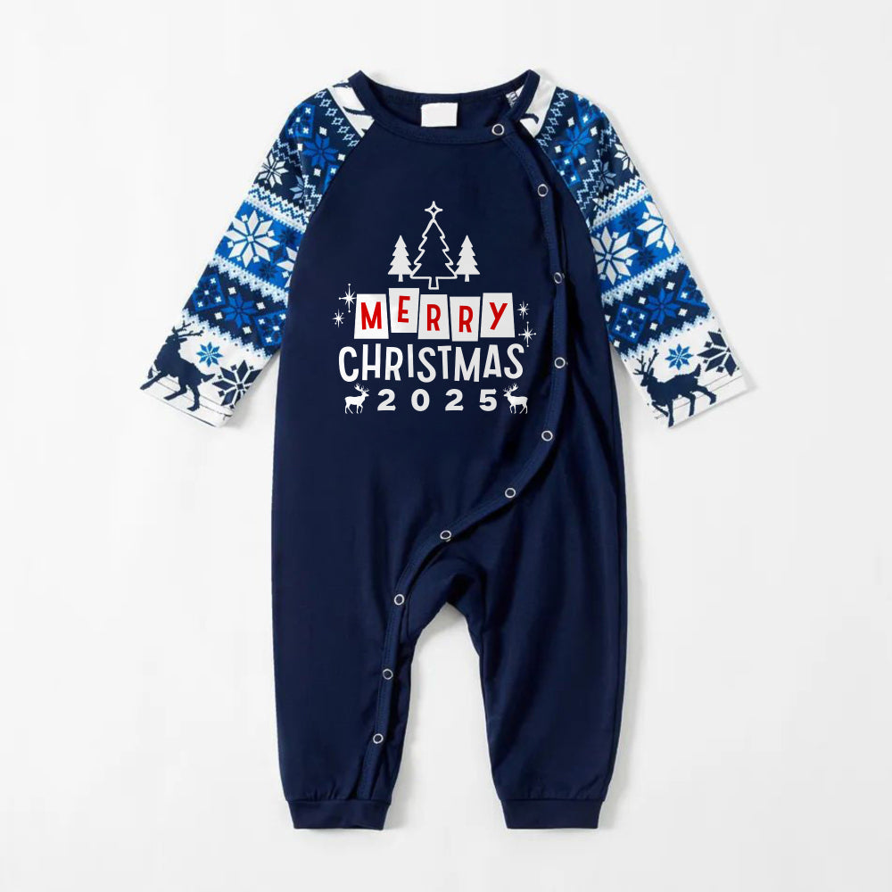 WW | Fröhliche Blaue Weihnachten Pyjama Set mit Weihnachtsbaum und Feiertags-Slogan