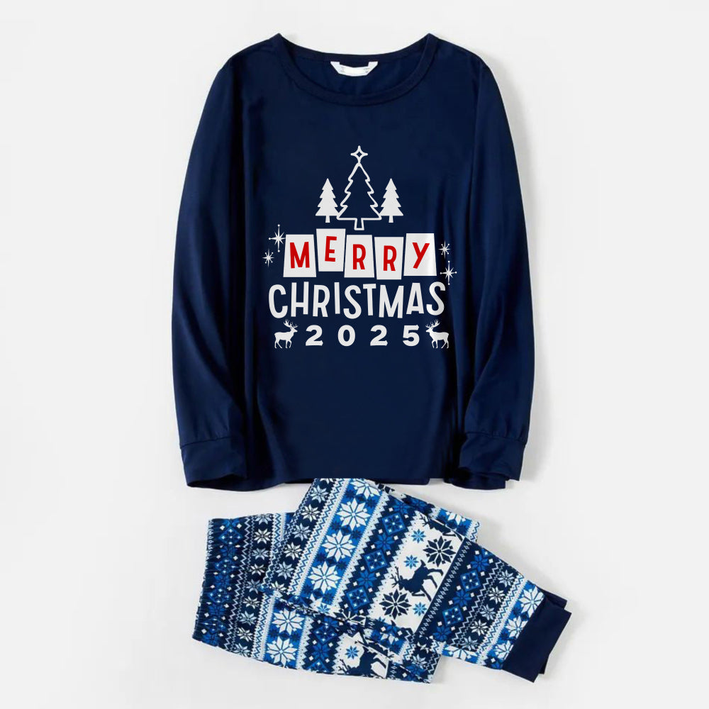 WW | Fröhliche Blaue Weihnachten Pyjama Set mit Weihnachtsbaum und Feiertags-Slogan