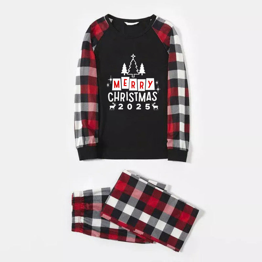 WW | Christmas Family Matching Pyjamas - Red and Grey Plaid Pyjama Set with "Merry Christmas" Print