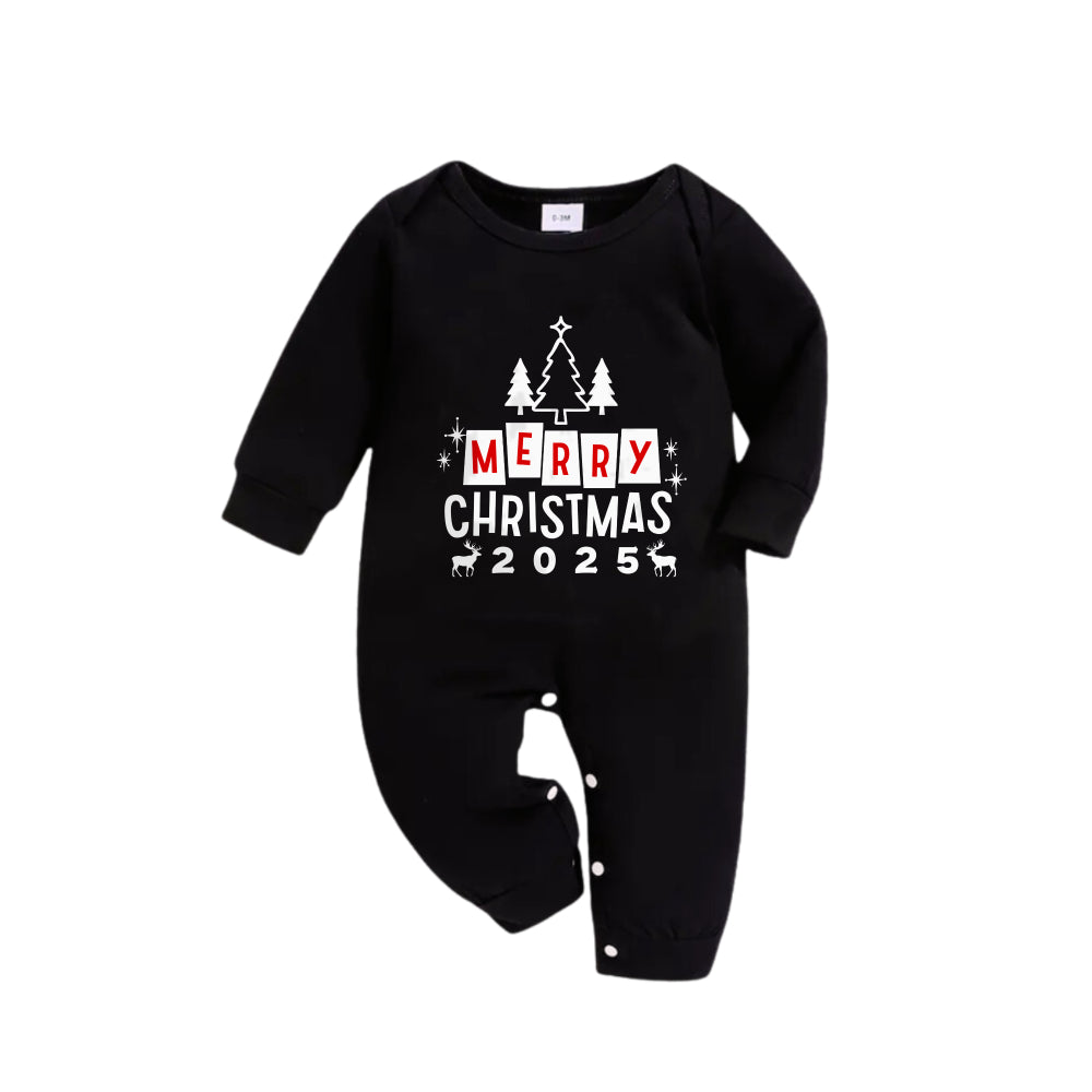 WW | Christmas Family Pyjama Matching - Black Top and Green Plaid Pants PJs Set with "Merry Christmas 2025" Print
