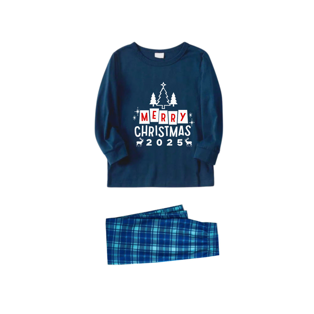 WW | Christmas Family Pajama Set in Navy & Sky Blue Plaid with "Merry Christmas 2025" Print