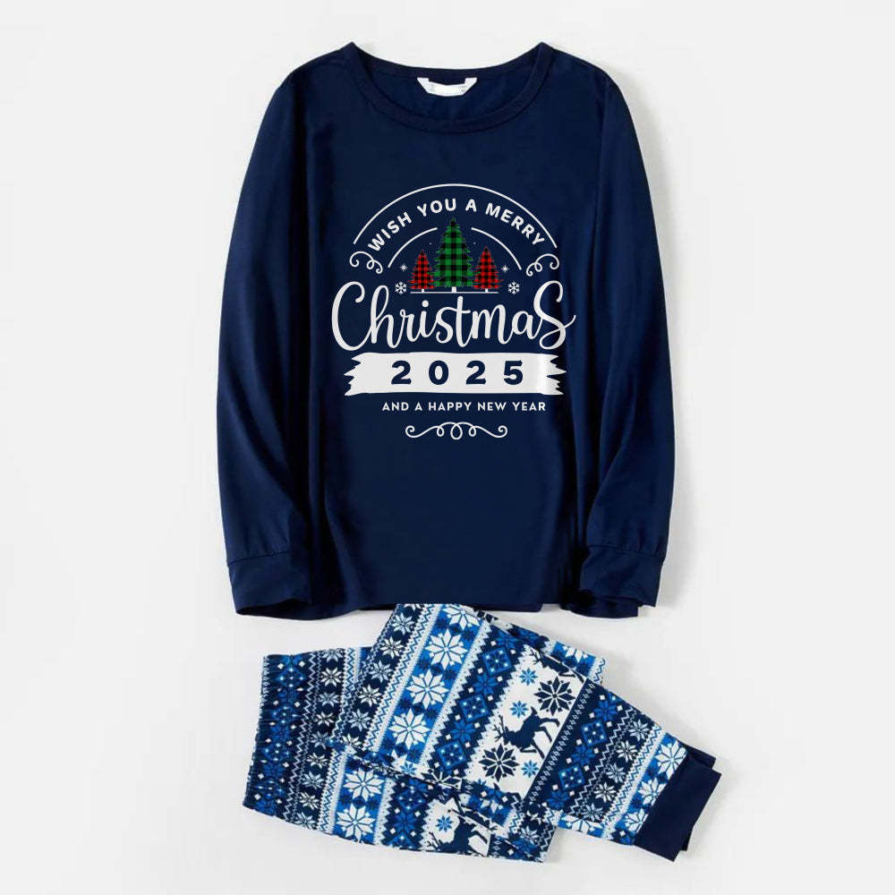 WW | Merry Blue Christmas Pajama Set with "Merry Christmas 2025 and a Happy New Year" Print