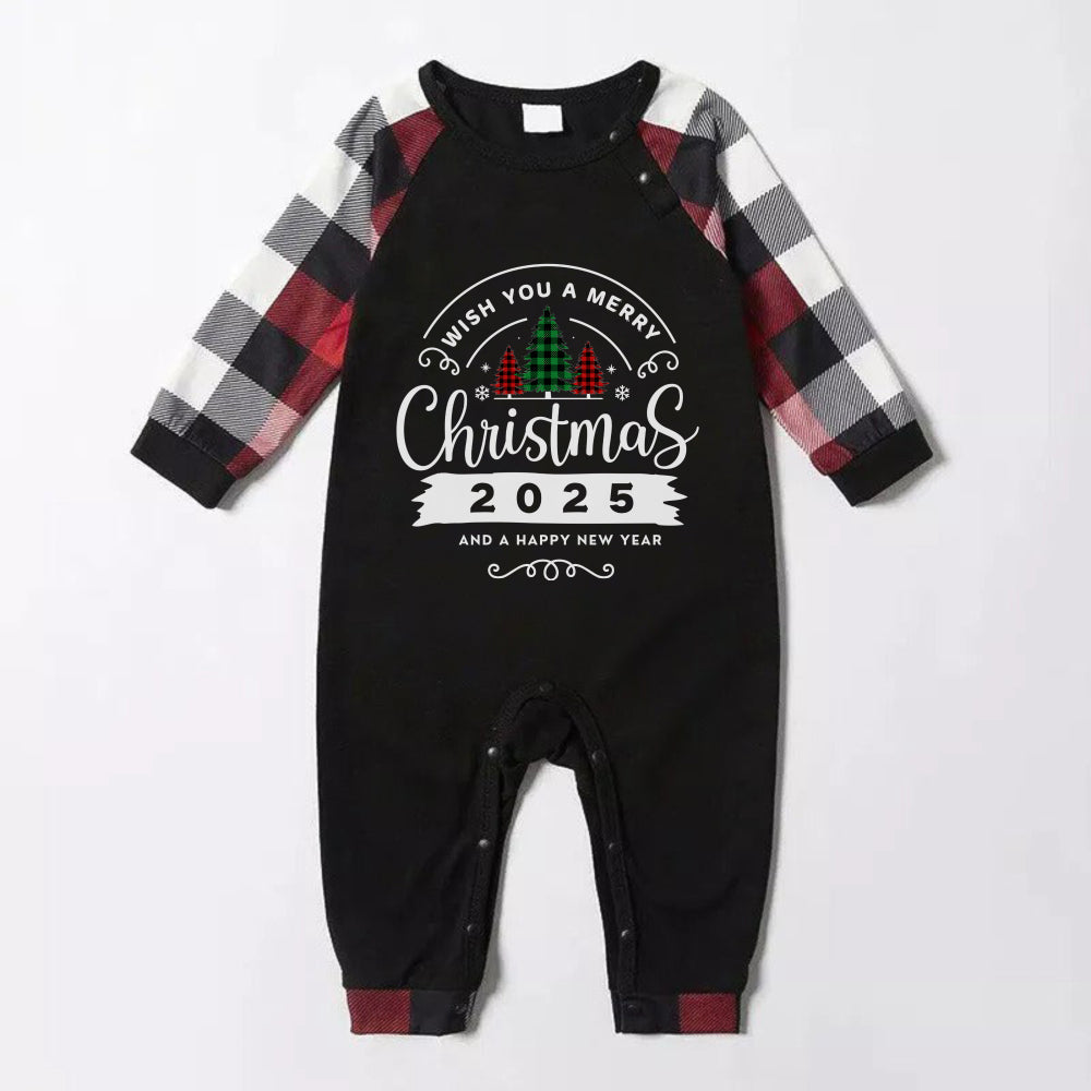 WW | Christmas Family Pajamas Matching - Red and Grey Plaid PJs Set with "Wishing You a Merry Christmas" Print