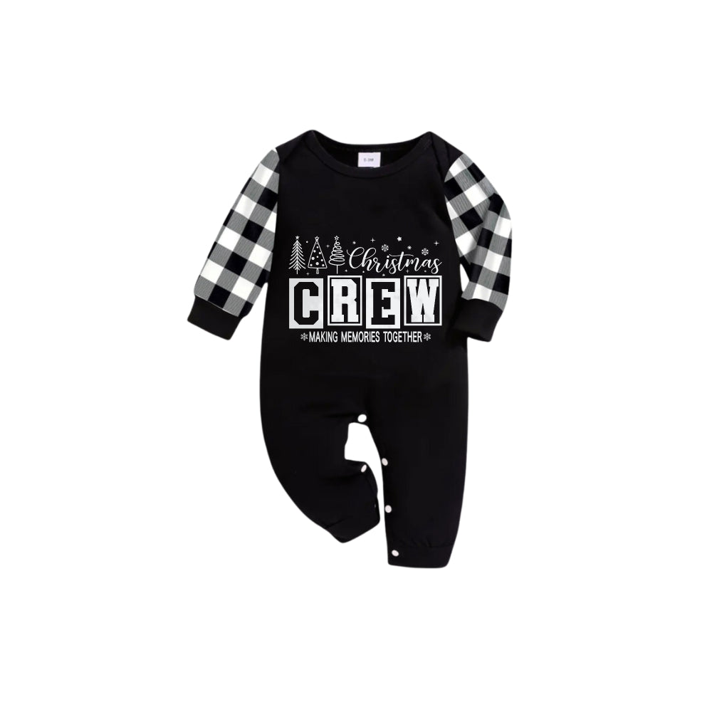 WW | Black and White Plaid Short Sleeve Christmas Family Pajama Set with "Christmas Crew Making Memories Together" Print